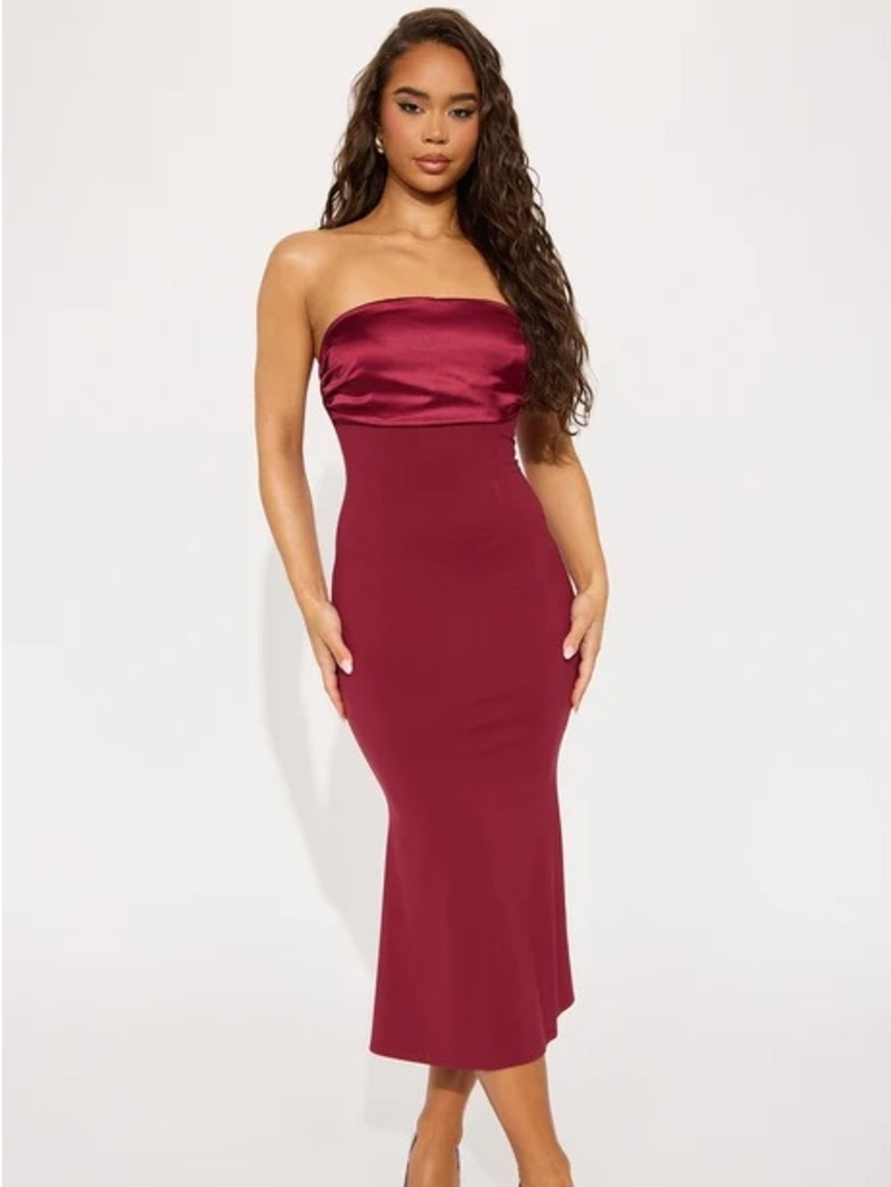 Fashion Nova Isla Satin Ponte Midi Dress